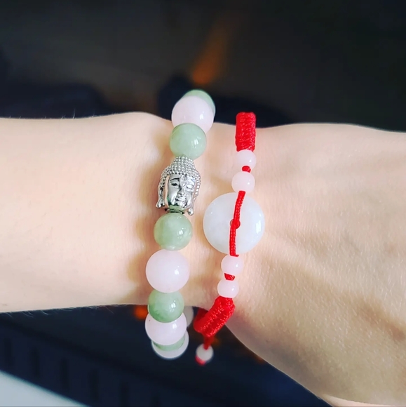Set 2 bracelets, Jade and Rose Quartz Buddha - Picture 3 of 4